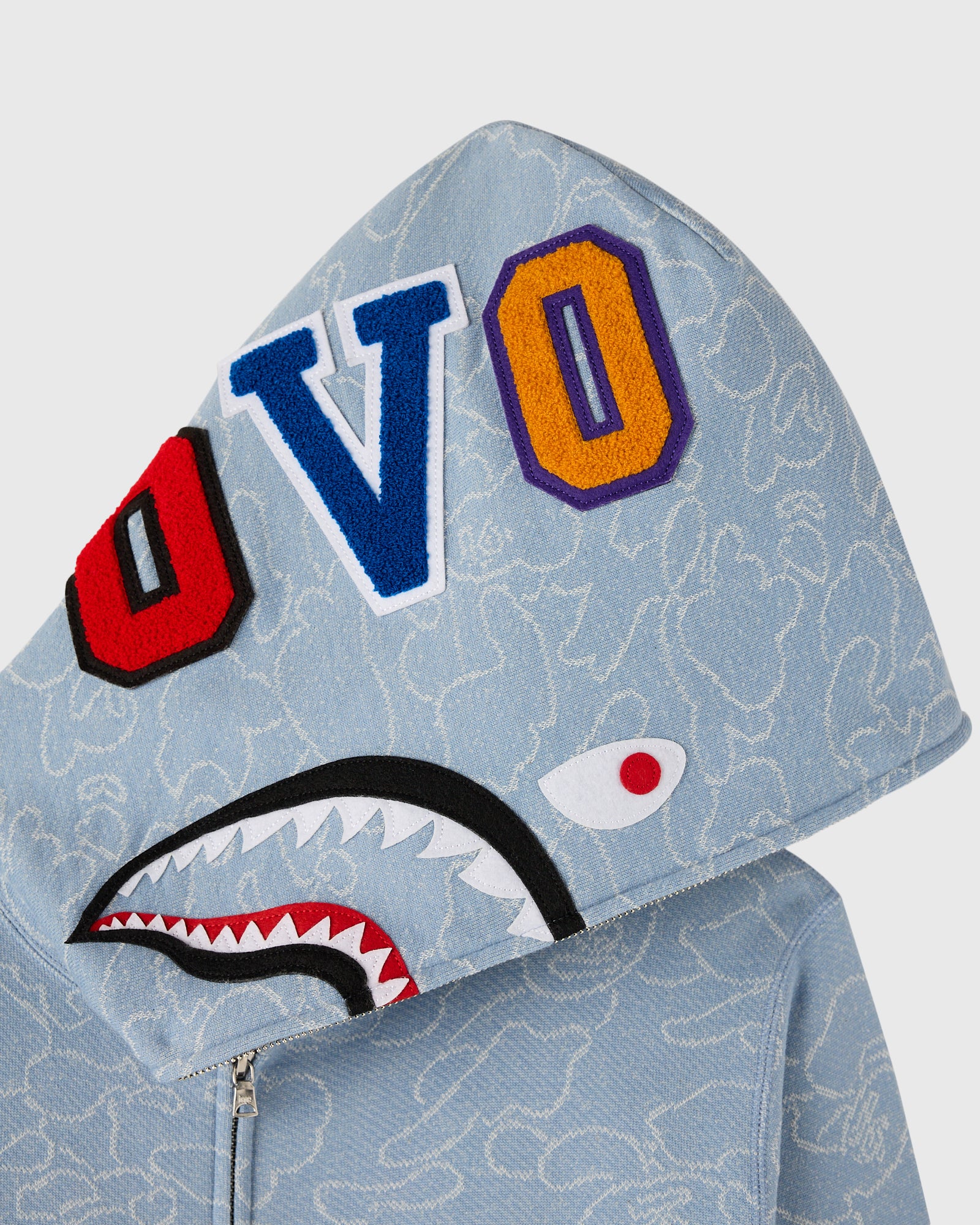 BAPE® Neon 1st Camo Shark Full-Zip Hoodie - Light Indigo - Image 4
