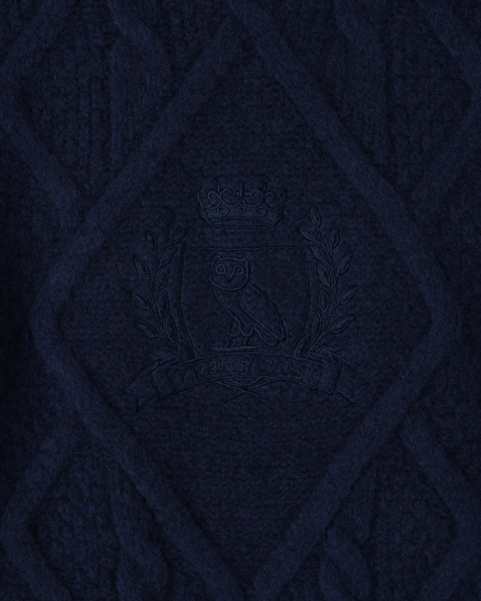 Cable Knit Sweater With Crest  - Navy - Image 4