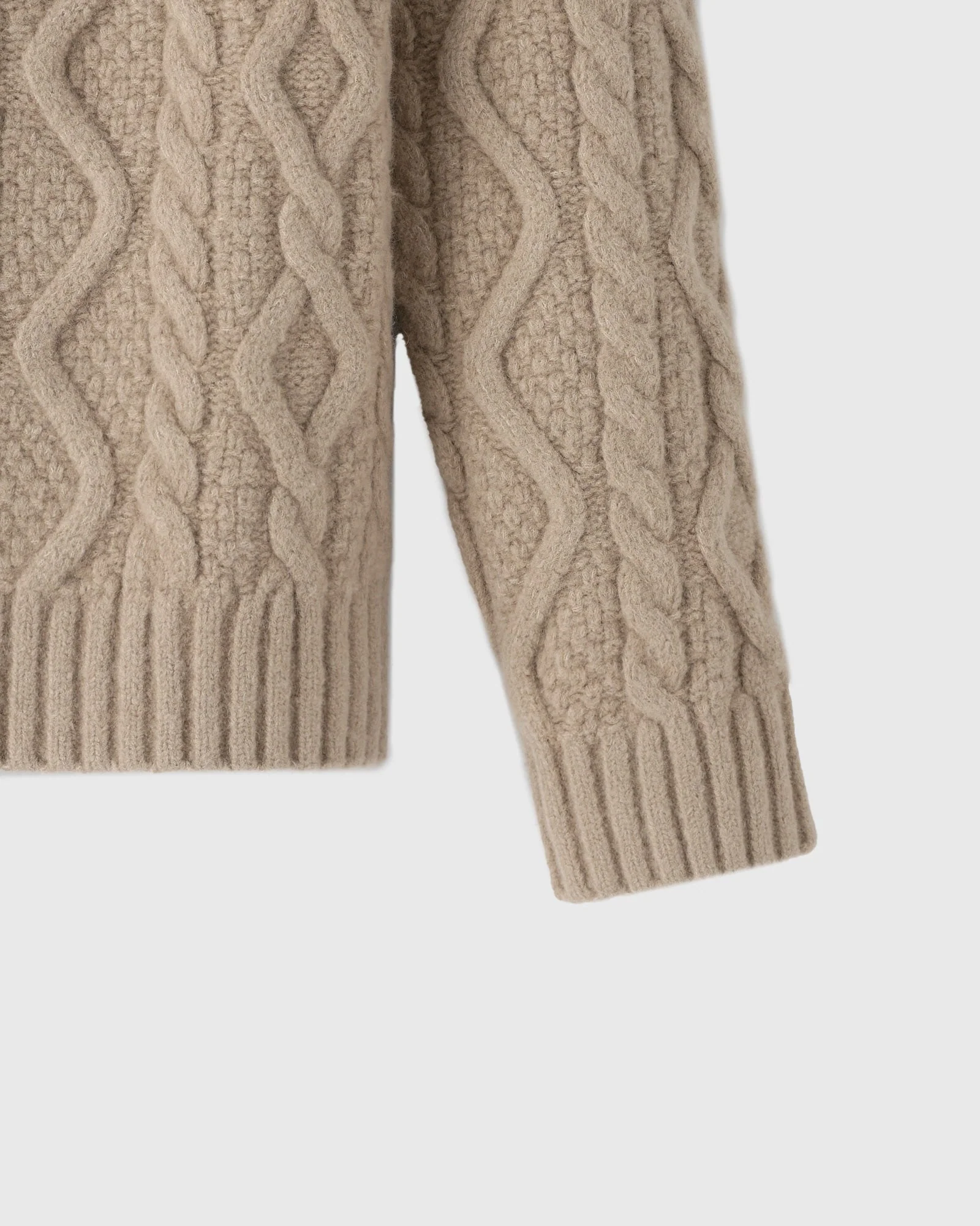 Cable Knit Hoodie With Crest - Camel - Image 3