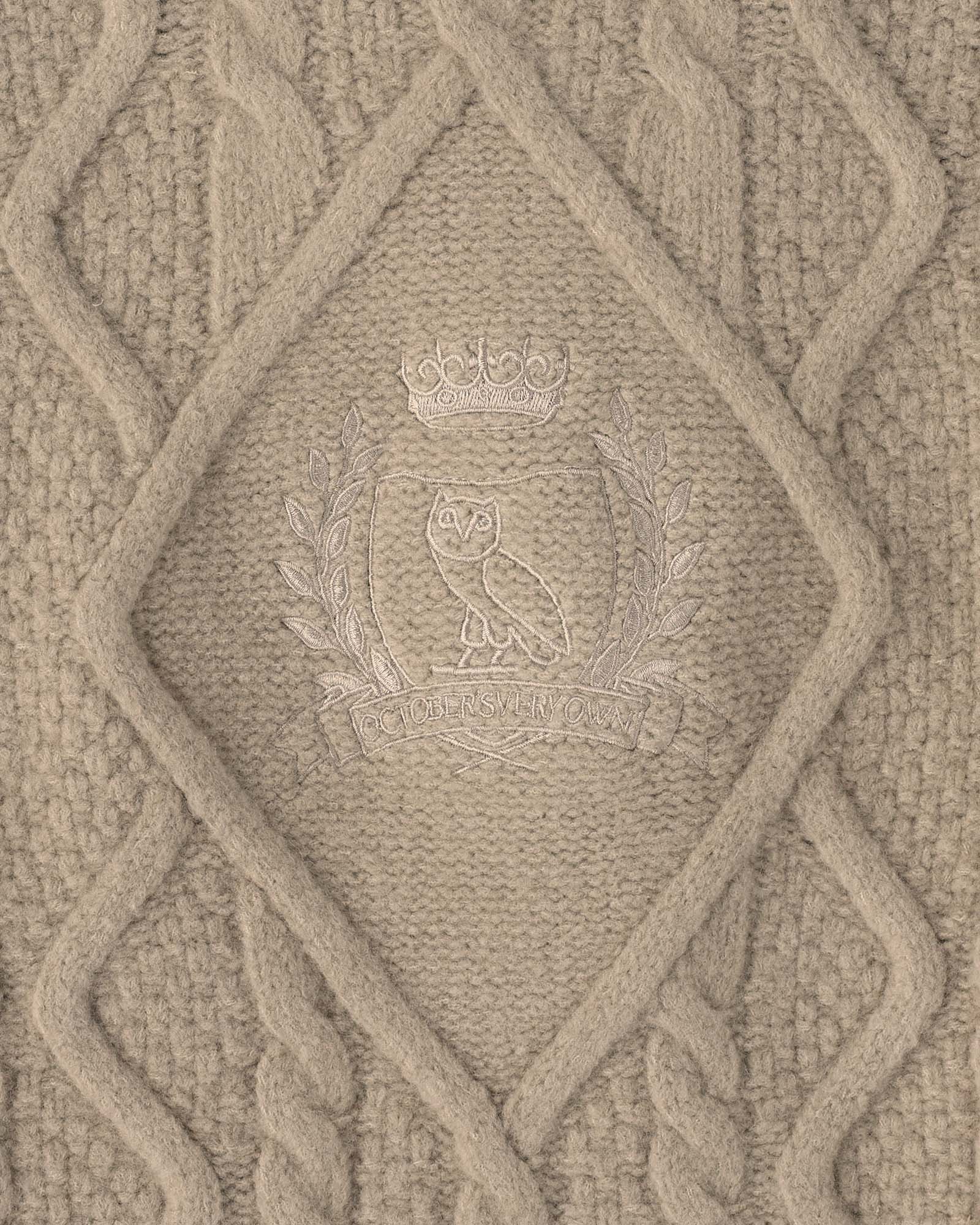 Cable Knit Hoodie With Crest - Camel - Image 4