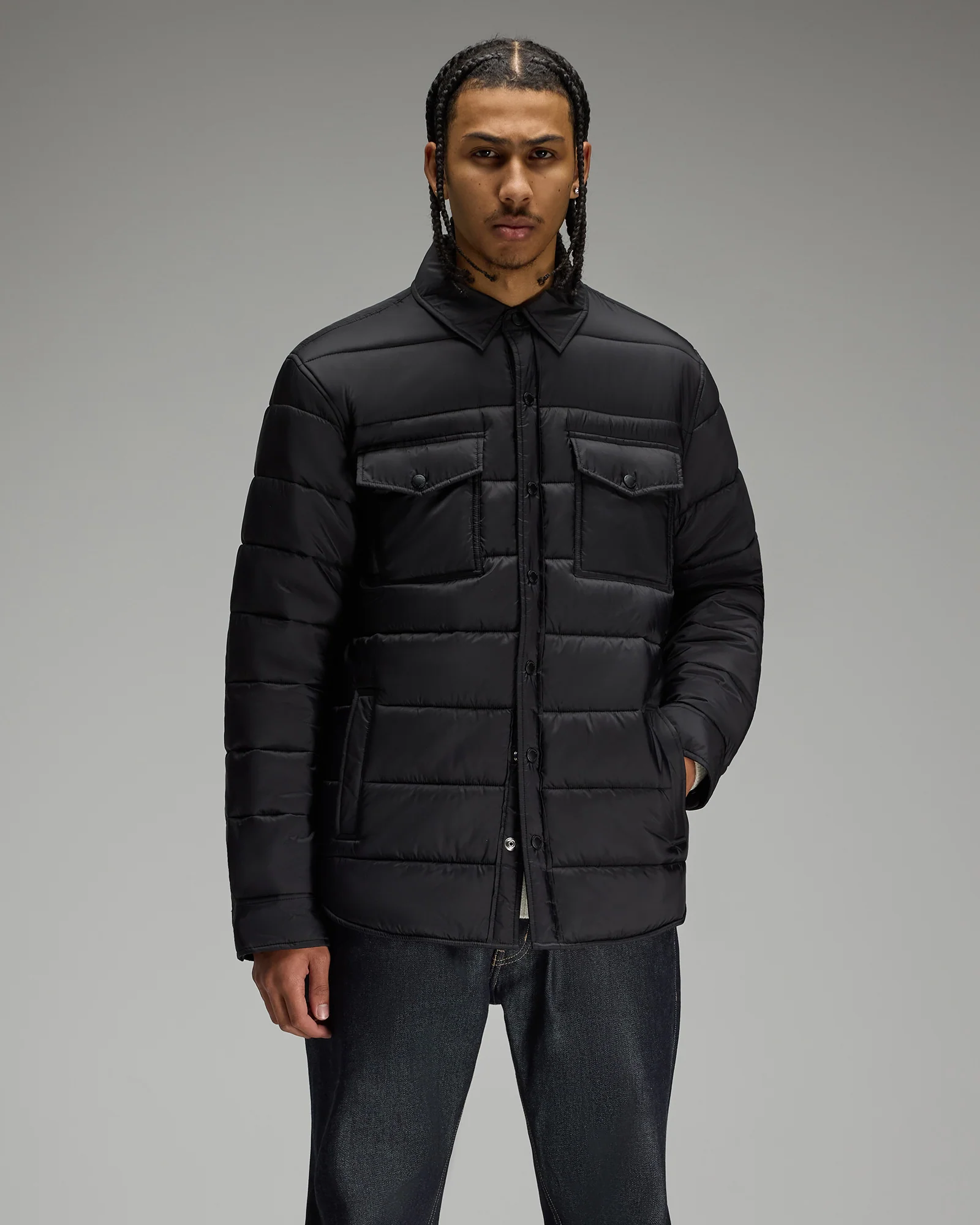 Nylon Quilted Shirt Jacket - Black - Image 3