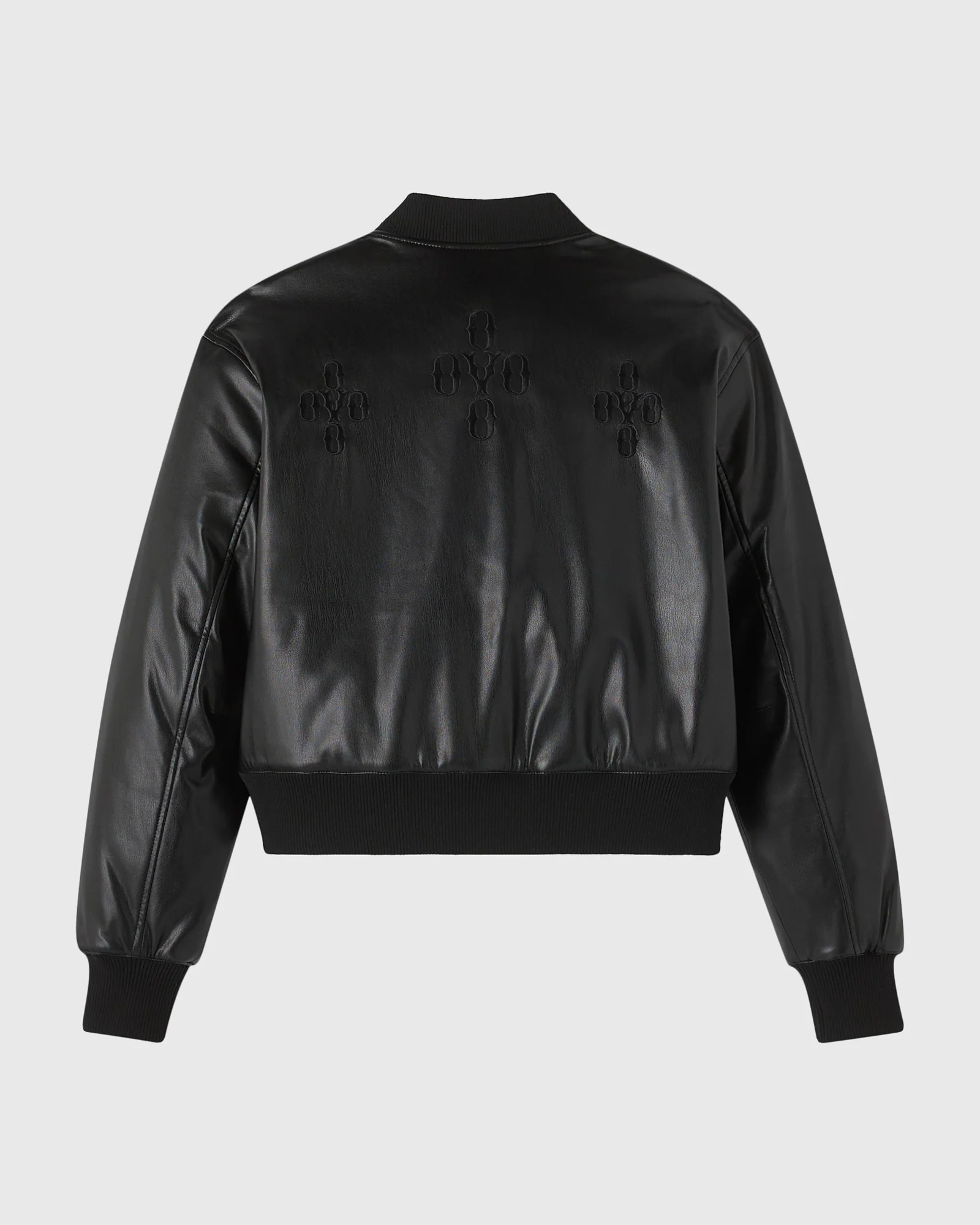 Pom Pom Faux-Leather Bomber Jacket - Black - Image 2