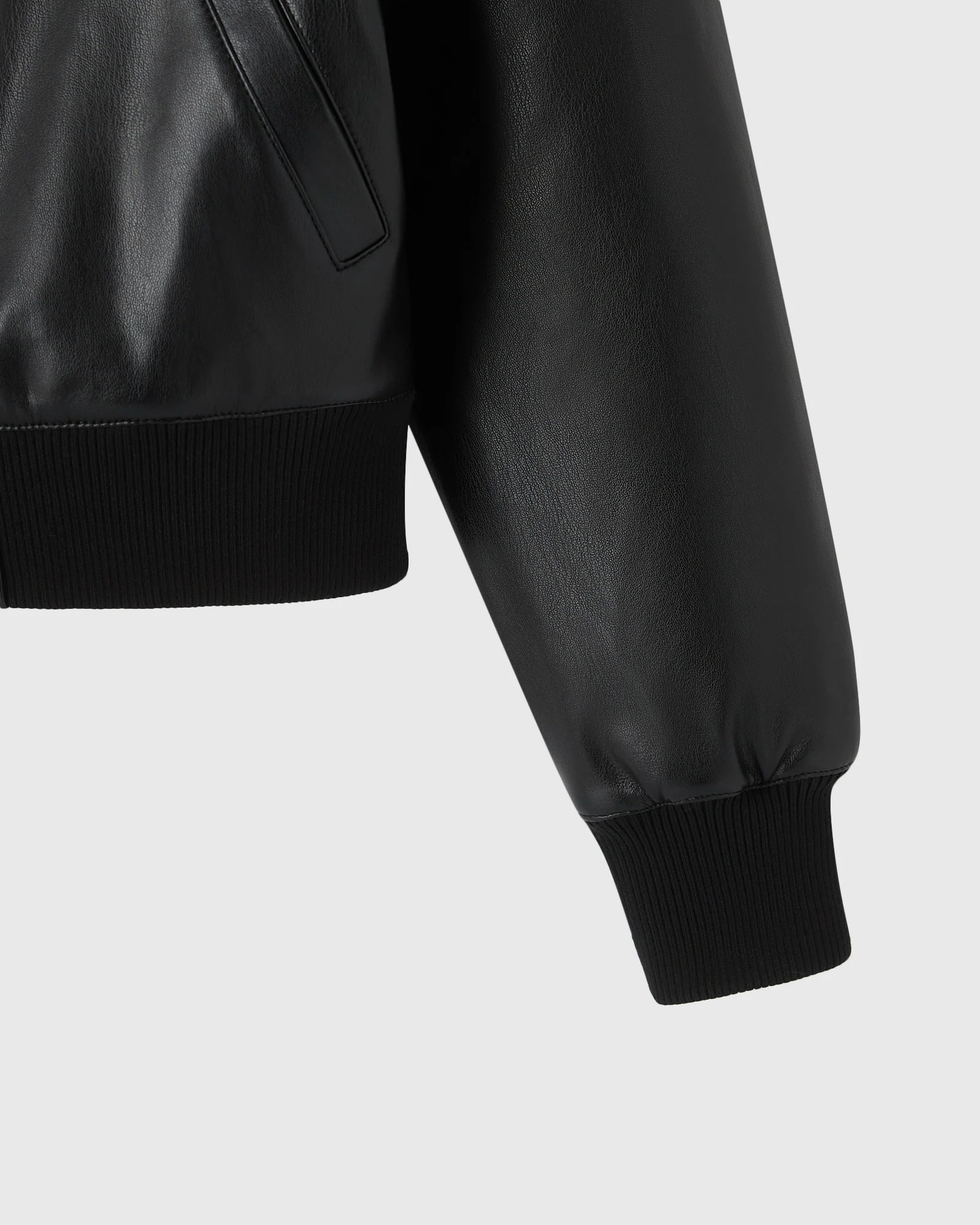 Pom Pom Faux-Leather Bomber Jacket - Black - Image 4