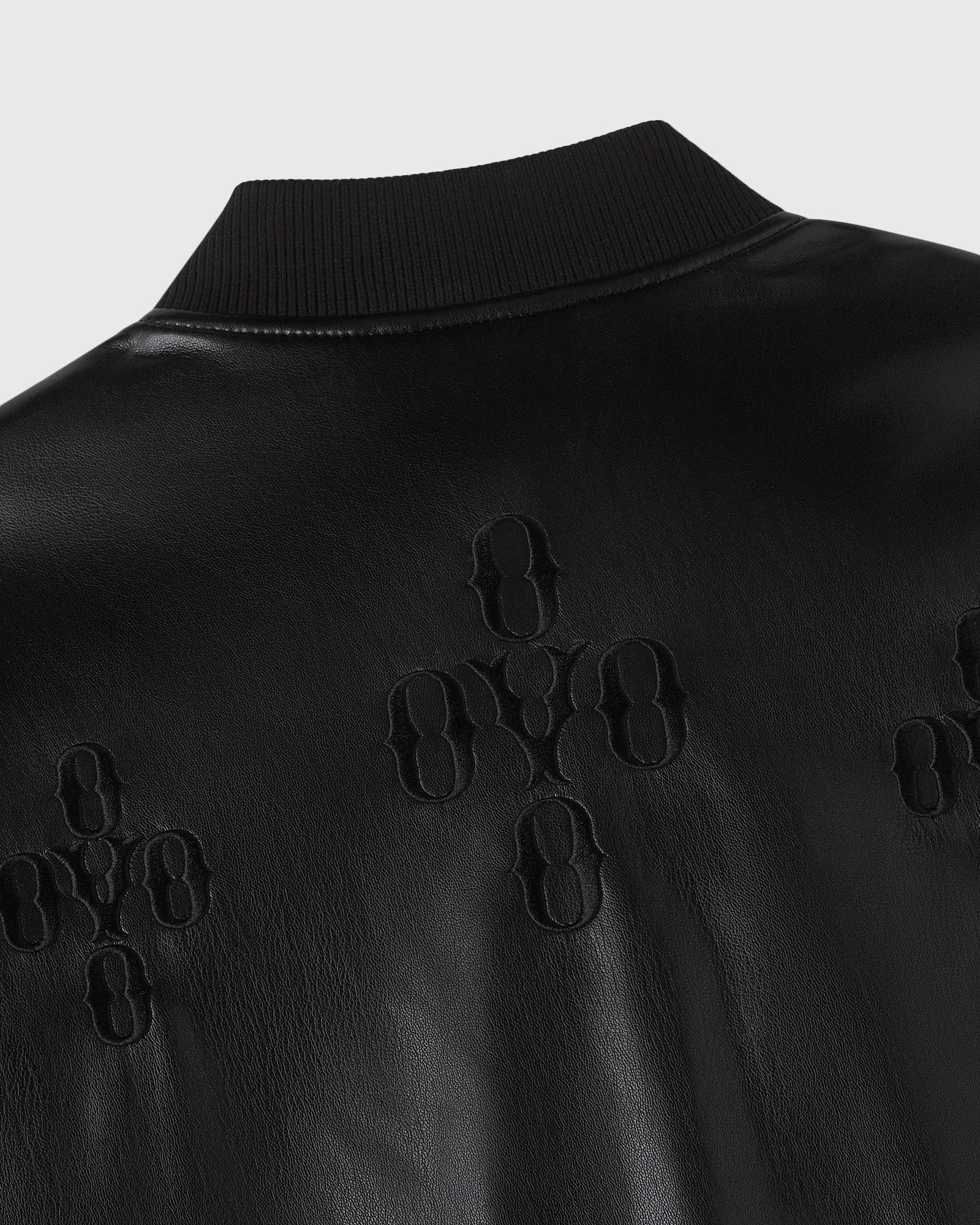 Pom Pom Faux-Leather Bomber Jacket - Black - Image 5