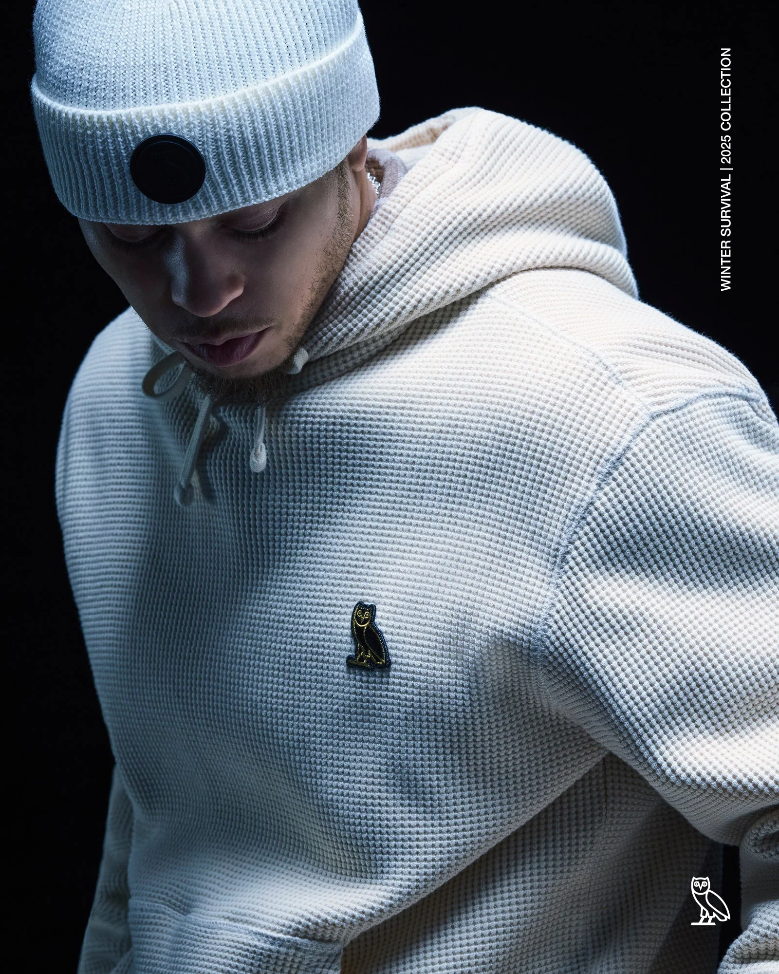 Jersey Lined Waffle Hoodie - Cream - Image 2