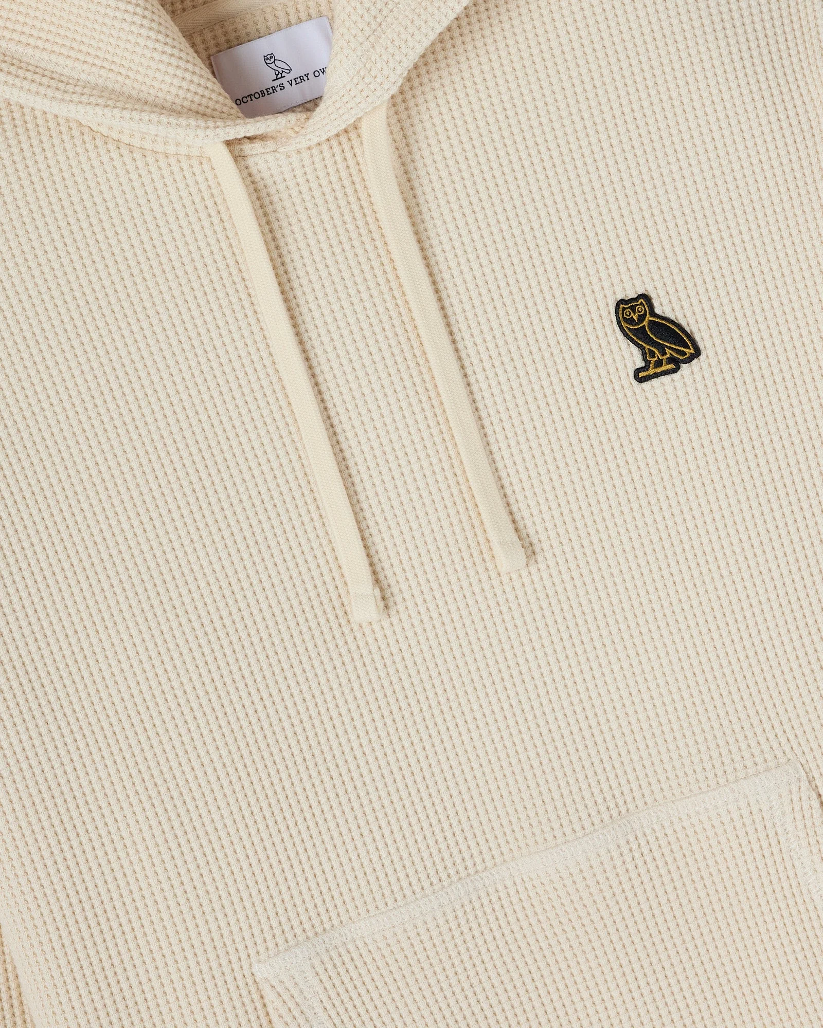 Jersey Lined Waffle Hoodie - Cream - Image 3